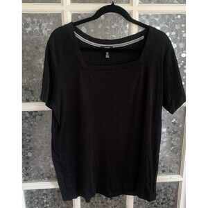 Jones New York Cotton Tee 1X Black Boat Neck